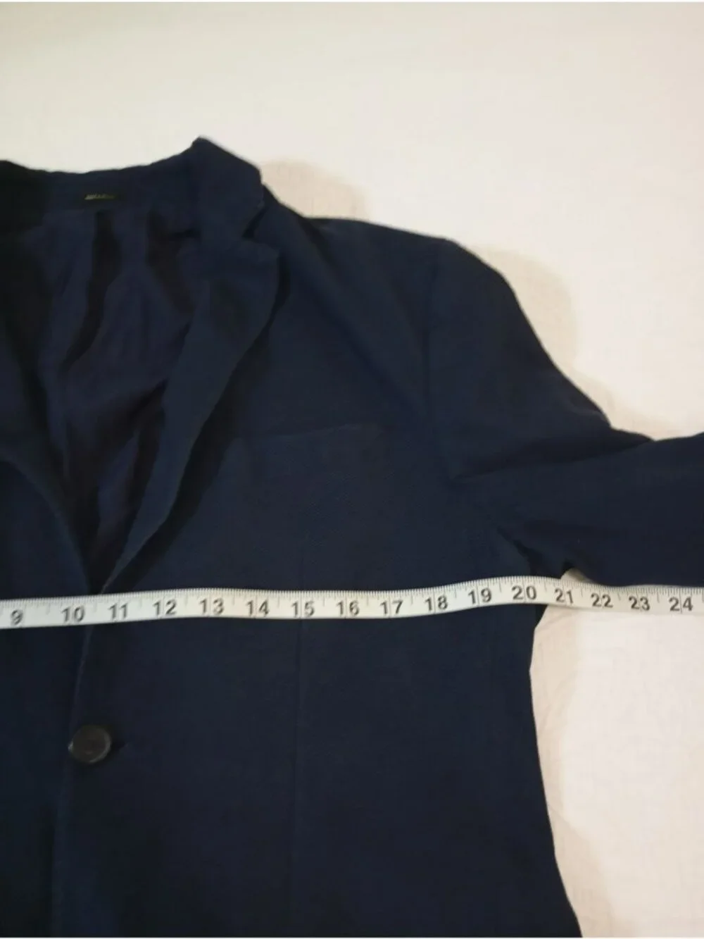 Massimo Dutti Men's Navy Blue Cotton Blazer With Notch Lapel & Button Closure